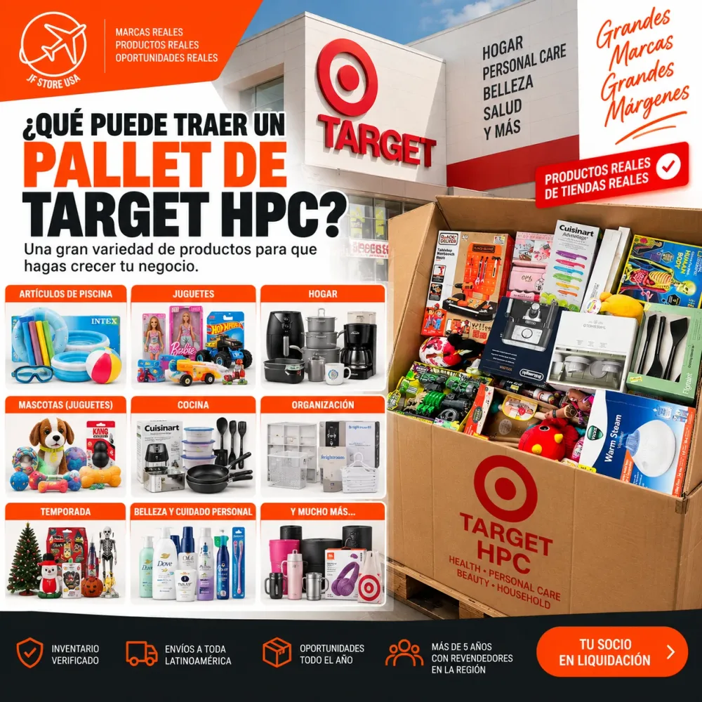 Pallet de Target HPC con variedad de productos de hogar, belleza y electrodomésticos